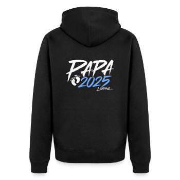 Papa 2025 loading - Unisex Premium Bio Zip Hoodie - Schwarz - Hinten - Nico (187cm)