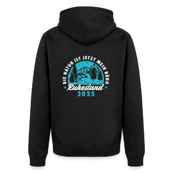 Ruhestand 2025 Abschiedsgeschenk für Rentner - Unisex Premium Bio Zip Hoodie - Schwarz - Hinten - Nico (187cm)