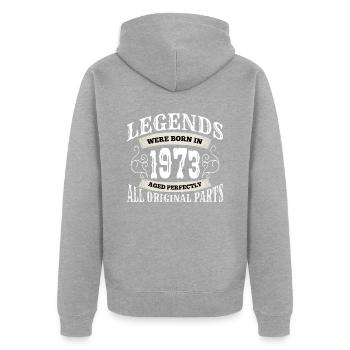 Anniversaire 1973 - 50 ans - 50e anniversaire - Veste à capuche bio Premium Unisexe - gris chiné - Dos - Nico (187cm)