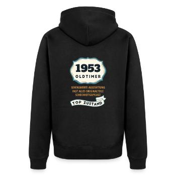 Geburtstag Geschenkidee - 1953 Oldtimer Vintage - Unisex Premium Bio Zip Hoodie - Schwarz - Hinten - Nico (187cm)