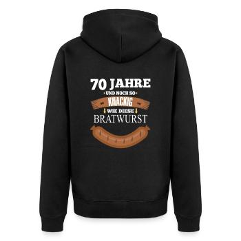 70 Jahre Bratwurst - 70.Geburtstag 1953 - Unisex Premium Bio Zip Hoodie - Schwarz - Hinten - Nico (187cm)