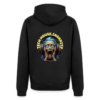 TECH HOUSE INSANITY - Funny Dude with Headphones! - Unisex Premium Organic Zip Hoodie - black - Back - Nico (187cm)