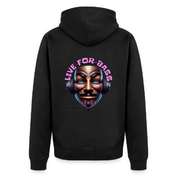 LIVE FOR BASS - Cool Creature with Headphones! - Unisex Premium Organic Zip Hoodie - black - Back - Nico (187cm)