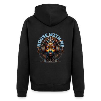 HOUSE WITH ME - Cool Woman with Headphones! - Unisex Premium Organic Zip Hoodie - black - Back - Nico (187cm)