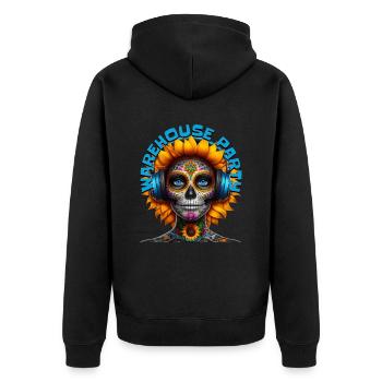 WAREHOUSE PARTY - Cool Sunflower with Headphones! - Unisex Premium Organic Zip Hoodie - black - Back - Nico (187cm)
