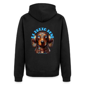 DJ TUTTO BENE – Cute Dachshund with Headphones! - Unisex Premium Organic Zip Hoodie - black - Back - Nico (187cm)