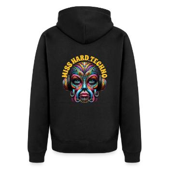 MISS HARD TECHNO - Cool Creature with Headphones! - Unisex Premium Organic Zip Hoodie - black - Back - Nico (187cm)