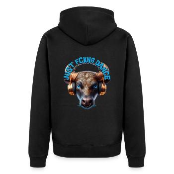 JUST FCKNG DANCE - Cool Cow with Headphones! - Unisex Premium Organic Zip Hoodie - black - Back - Nico (187cm)