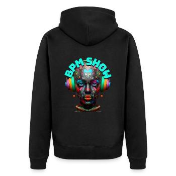 BPM SHOW - Cool Woman with Headphones! - Unisex Premium Organic Zip Hoodie - black - Back - Nico (187cm)