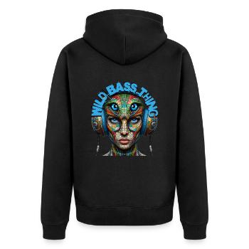 WILD BASS THING - Cool Creature with Headphones! - Unisex Premium Organic Zip Hoodie - black - Back - Nico (187cm)