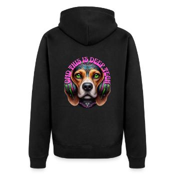 OMD THIS IS DEEP TECH -Cute Beagle with Headphones - Unisex Premium Organic Zip Hoodie - black - Back - Nico (187cm)