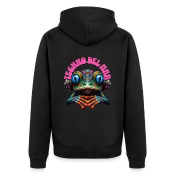 TECHNO DEL MAR - Cute Frog with Headphones! - Unisex Premium Organic Zip Hoodie - black - Back - Nico (187cm)