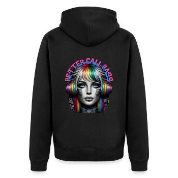 BETTER CALL BASS - Cool Woman with Headphones! - Unisex Premium Organic Zip Hoodie - black - Back - Nico (187cm)