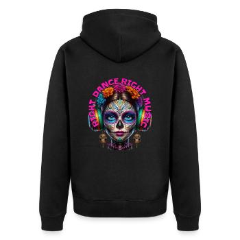 RIGHT DANCE, RIGHT MUSIC - Cool Human & Headphones - Unisex Premium Organic Zip Hoodie - black - Back - Nico (187cm)