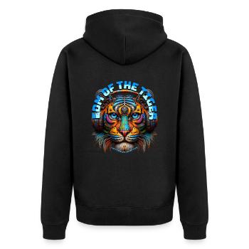 EDM OF THE TIGER - Cool Big Cat with Headphones! - Unisex Premium Organic Zip Hoodie - black - Back - Nico (187cm)