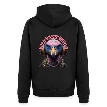 WILD BASS WORLD - Cool Vulture with Headphones! - Unisex Premium Organic Zip Hoodie - black - Back - Nico (187cm)