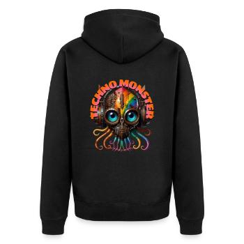 TECHNO MONSTER – Cool Octopussy with Headphones! - Unisex Premium Organic Zip Hoodie - black - Back - Nico (187cm)