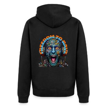 FREEDOM TO RAVE - Crazy Dude with Headphones! - Unisex Premium Organic Zip Hoodie - black - Back - Nico (187cm)