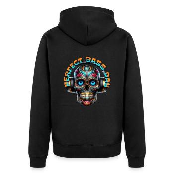 PERFECT BASS DAY - Cool Skull with Headphones! - Unisex Premium Organic Zip Hoodie - black - Back - Nico (187cm)
