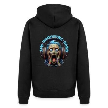 JAW DROPPING BASS – Funny Dude with Headphones! - Unisex Premium Organic Zip Hoodie - black - Back - Nico (187cm)