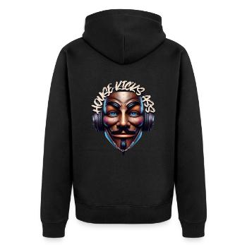 HOUSE KICKS ASS – Cool Dude with Headphones! - Unisex Premium Organic Zip Hoodie - black - Back - Nico (187cm)