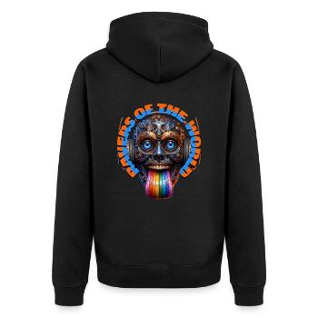 RAVERS OF THE WORLD - Cool Creature & Headphones! - Unisex Premium Organic Zip Hoodie - black - Back - Nico (187cm)