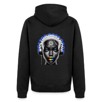 DOCTOR BASS DROP - Cool Woman with Headphones! - Unisex Premium Organic Zip Hoodie - black - Back - Nico (187cm)