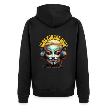 HERE FOR THE DROP – Cool he/she with Headphones! - Unisex Premium Organic Zip Hoodie - black - Back - Nico (187cm)