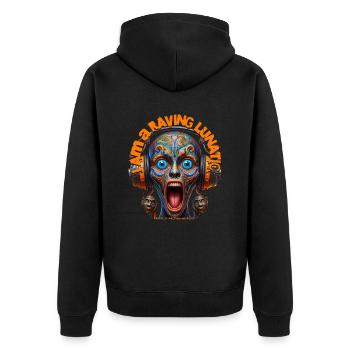 I AM A RAVING LUNATIC - Cool Creature & Headphones - Unisex Premium Organic Zip Hoodie - black - Back - Nico (187cm)