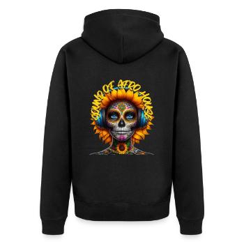 SOUND OF AFRO HOUSE - Cool Creature & Headphones! - Unisex Premium Organic Zip Hoodie - black - Back - Nico (187cm)