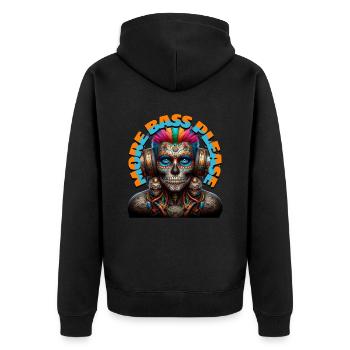 MORE BASS PLEASE - Cool Dude with Headphones! - Unisex Premium Organic Zip Hoodie - black - Back - Nico (187cm)