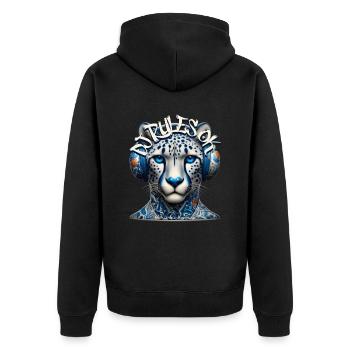 DJ RULES OK - Cool Cheetah with Headphones! - Unisex Premium Organic Zip Hoodie - black - Back - Nico (187cm)