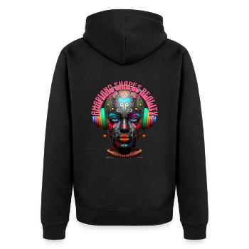 AMAPIANO SHAPES REALITY - Cool Woman & Headphones! - Unisex Premium Organic Zip Hoodie - black - Back - Nico (187cm)
