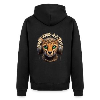 RAVE YOUR ASS OFF - Cute Cheetah with Headphones! - Unisex Premium Organic Zip Hoodie - black - Back - Nico (187cm)