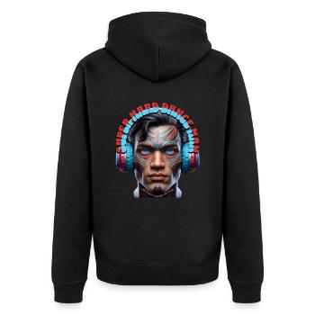 SUPER HARD DANCE MAN - Cool Dude with Headphones! - Unisex Premium Organic Zip Hoodie - black - Back - Nico (187cm)