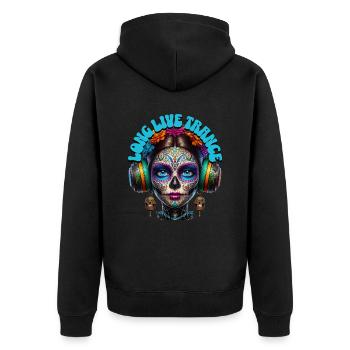 LONG LIVE TRANCE - Cool Woman with Headphones! - Unisex Premium Organic Zip Hoodie - black - Back - Nico (187cm)
