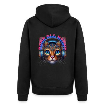 RAVE ALL NIGHT - Cute Abyssinian Cat & Headphones! - Unisex Premium Organic Zip Hoodie - black - Back - Nico (187cm)