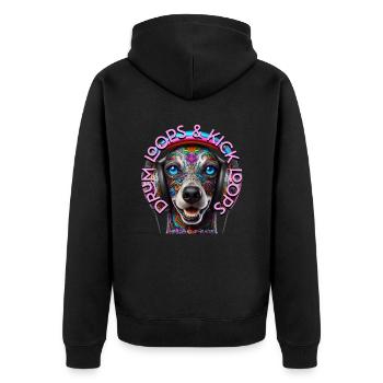 DRUM LOOPS & KICK LOOPS - Cute Dog with Headphones - Unisex Premium Organic Zip Hoodie - black - Back - Nico (187cm)
