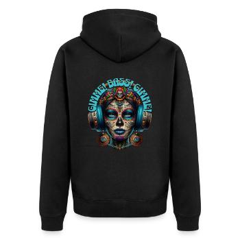 GIMME! BASS! GIMME! - Cool Woman with Headphones! - Unisex Premium Organic Zip Hoodie - black - Back - Nico (187cm)