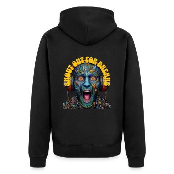 SHOUT OUT FOR BREAKS - Crazy Dude with Headphones! - Unisex Premium Organic Zip Hoodie - black - Back - Nico (187cm)