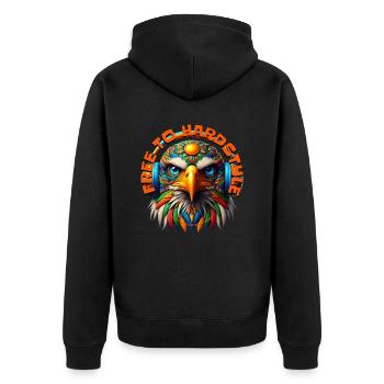 FREE TO HARDSTYLE – Cool Eagle with Headphones! - Unisex Premium Organic Zip Hoodie - black - Back - Nico (187cm)