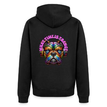 WHAT TIME IS TRANCE - Cool Bulldog with Headphones - Unisex Premium Organic Zip Hoodie - black - Back - Nico (187cm)