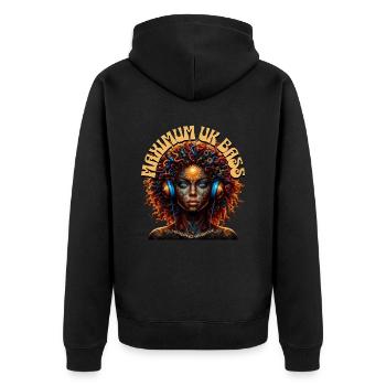 MAXIMUM UK BASS - Cool Woman with Headphones! - Unisex Premium Organic Zip Hoodie - black - Back - Nico (187cm)