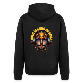 HOLA TECHNO MI AMOR - Cool Human with Headphones! - Unisex Premium Organic Zip Hoodie - black - Back - Nico (187cm)
