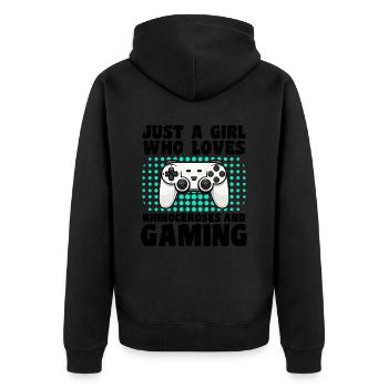 Gamer and Rhinoceros: Video Games and Power - Unisex Premium Organic Zip Hoodie - black - Back - Nico (187cm)