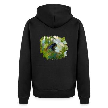 Die blaue Holzbiene liebt das Löwenmäulchen - Unisex Premium Bio Zip Hoodie - Schwarz - Hinten - Nico (187cm)