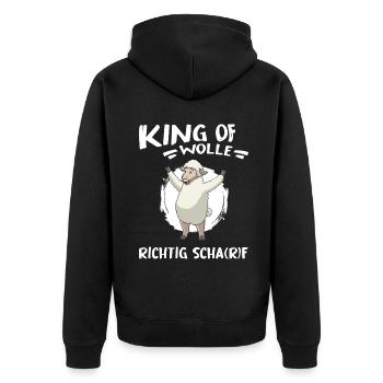 schaf "king of wolle" schäfer i love schafe - Unisex Premium Bio Zip Hoodie - Schwarz - Hinten - Nico (187cm)