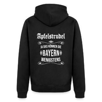 bayern apfelstrudel können die bayern wenigstens - Unisex Premium Bio Zip Hoodie - Schwarz - Hinten - Nico (187cm)