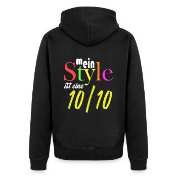 Mein Style ist eine 10/10 - Unisex Premium Bio Zip Hoodie - Schwarz - Hinten - Nico (187cm)