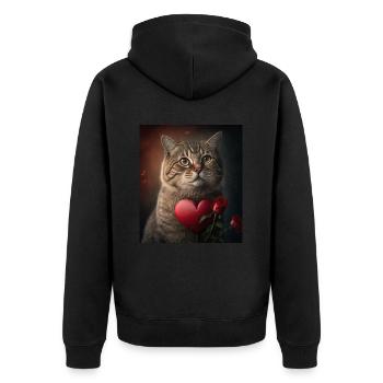 Valentinstag Katze Herz Rose - Unisex Premium Bio Zip Hoodie - Schwarz - Hinten - Nico (187cm)
